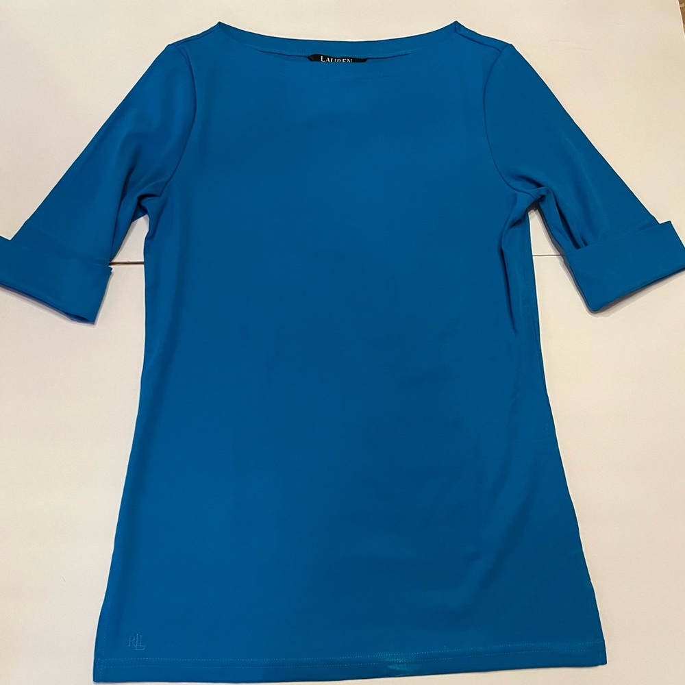 🏔Lauren Ralph Lauren Women's Blue 3/4 Length Sleeve Top Size Petite Small NWT